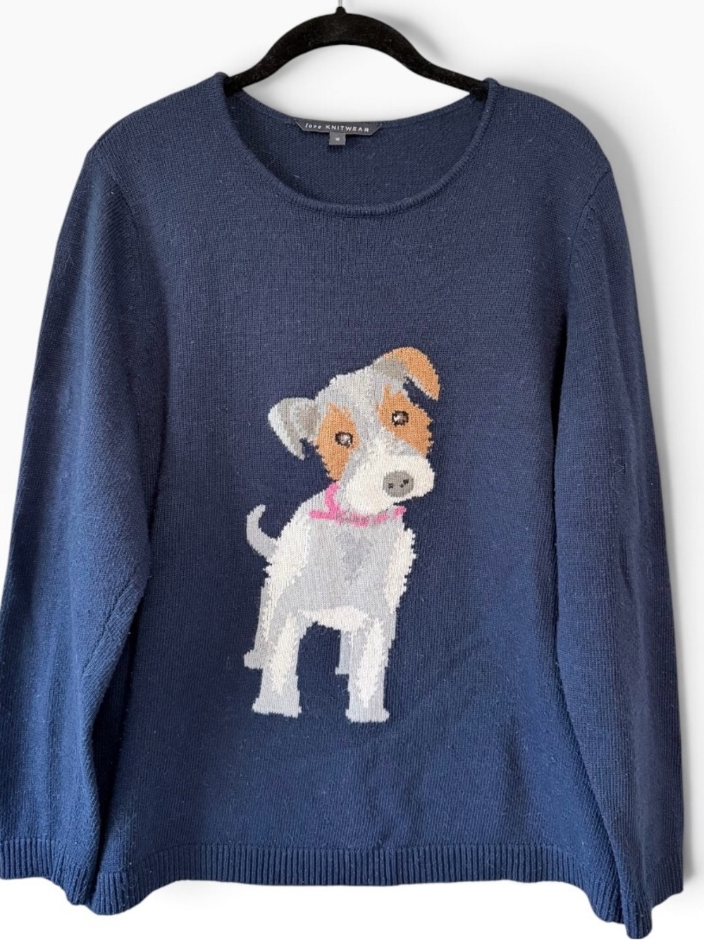 Love Knitwear Intarsia Jack Russell Terrier Sweater Navy Blue Size 18